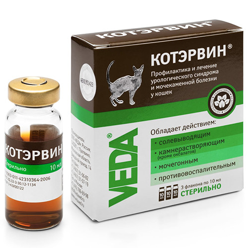 Краплі Veda Котервін для лікування сечокам'яної хвороби і урологічного синдрому для кішок, 1 флакон, 10 мл
