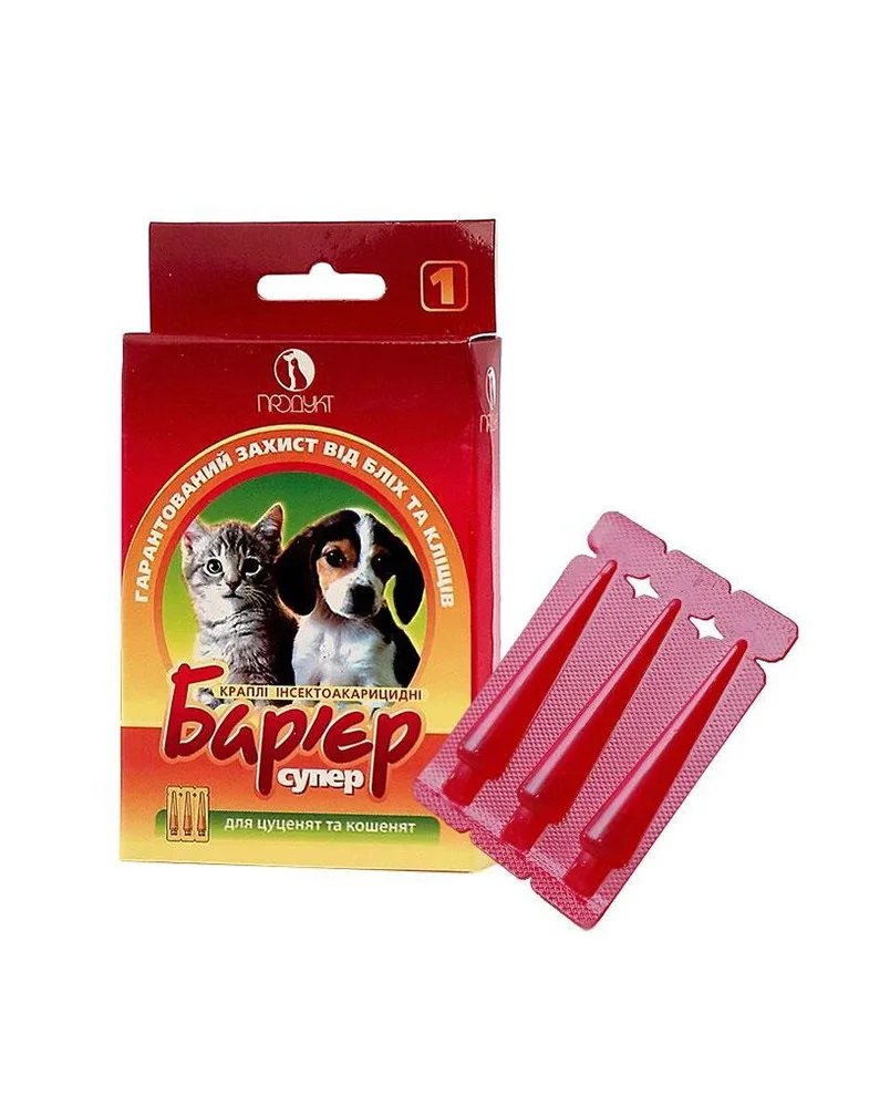 Протипаразитарні краплі Бар'єр-супер від бліх і кліщів для кошенят і цуценят, 1 піпетка * 0,5 мл