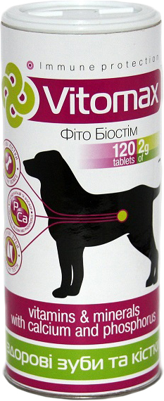 Вітамінно-мінеральний комплекс Vitomax Фіто Биостим для зміцнення зубів і кісток у собак, 120 таблеток