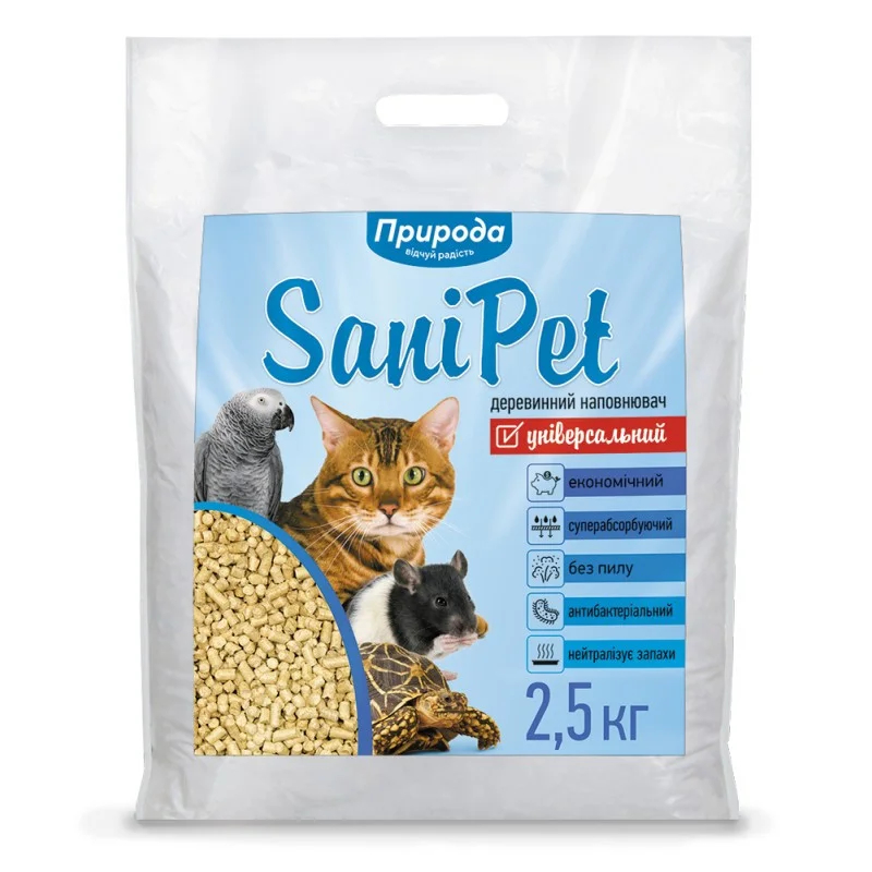 Наполнитель Природа Sani Pet для кошачьего туалета, древесный, 2.5 кг