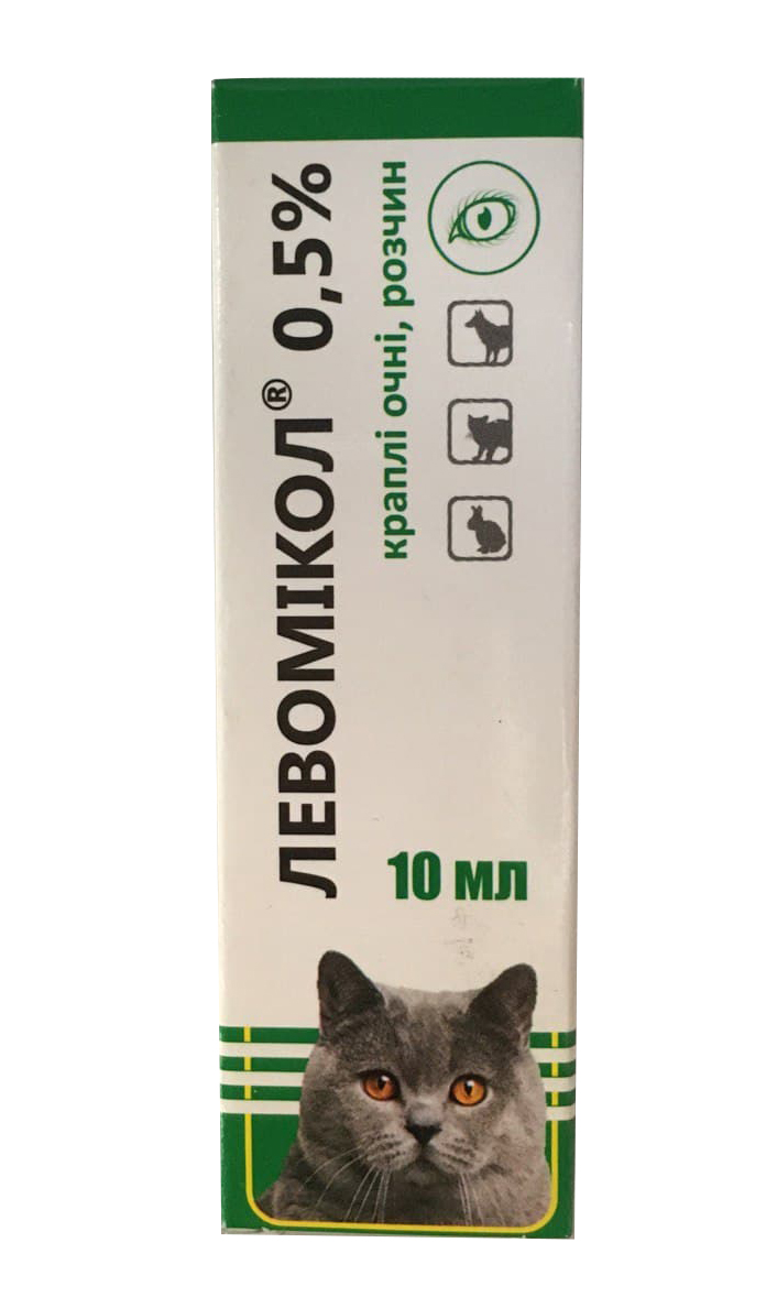 раплі очні Левомікол для собак, кішок, декоративних гризунів, 10 мл