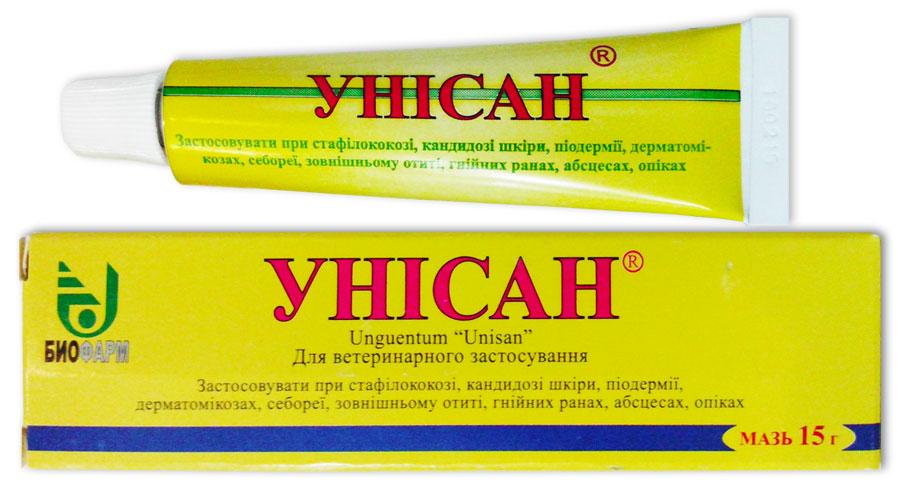 Мазь Унісан для лікування захворювань шкіри тварин, Біофарм, 15 г