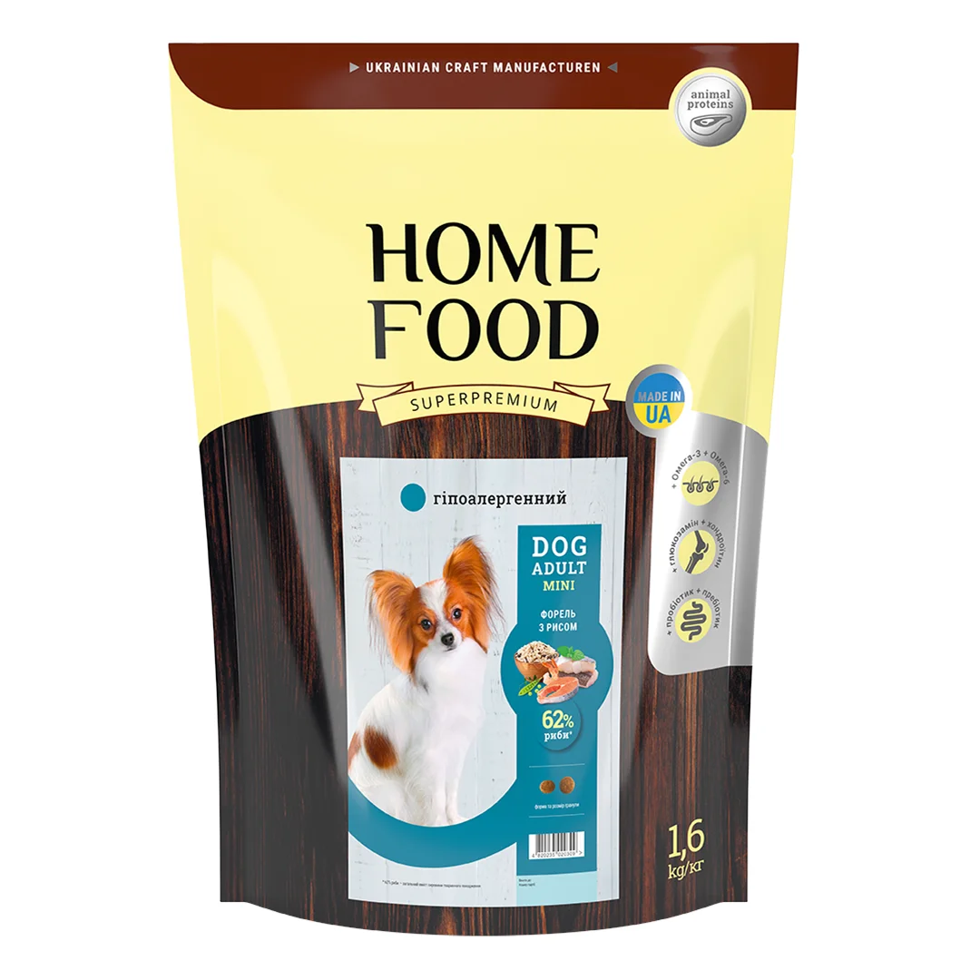 HF Корм Гіпоалергенний для Дорослих Собак Малих порід Форель з Рисом та Овочами 1,6 кг 1