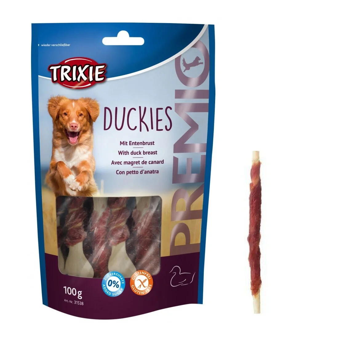 Ласощі для собак Trixie Premio Duckies Кальцієва кісточка з філе качки, 100 г (31538)