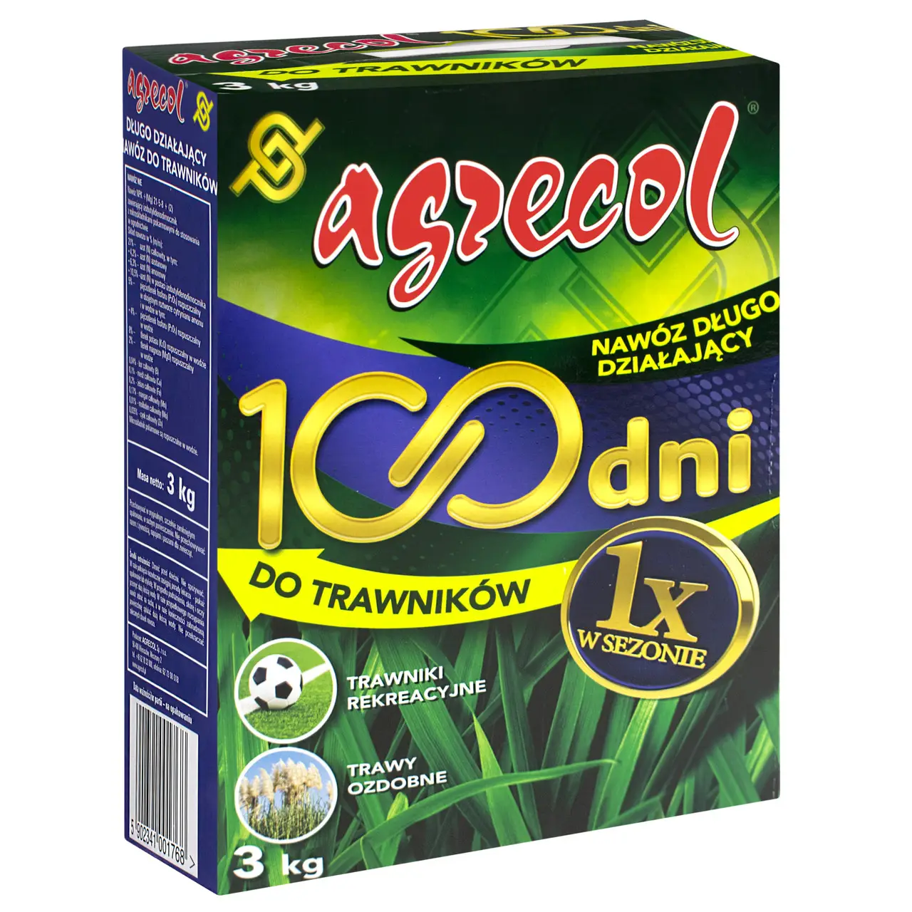 Комплексне мінеральне добриво 100 днів для газонів NPK 21.5.8, 3кг, Agrecol (Агрекол), 176