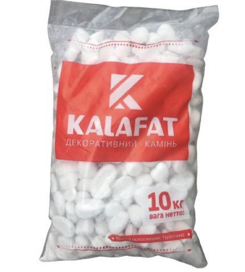 Декоративний Камінь Біла Марморна галька, 10кг, фр 20-30мм, Kalafat