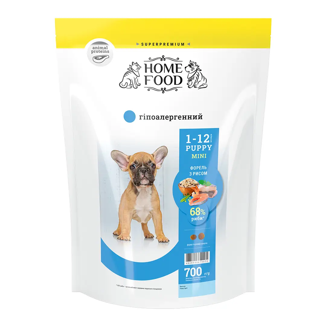 HF Корм Гіпоалергенний для Цуценят Малих порід Форель з Рисом та Овочами 0,7 кг 1