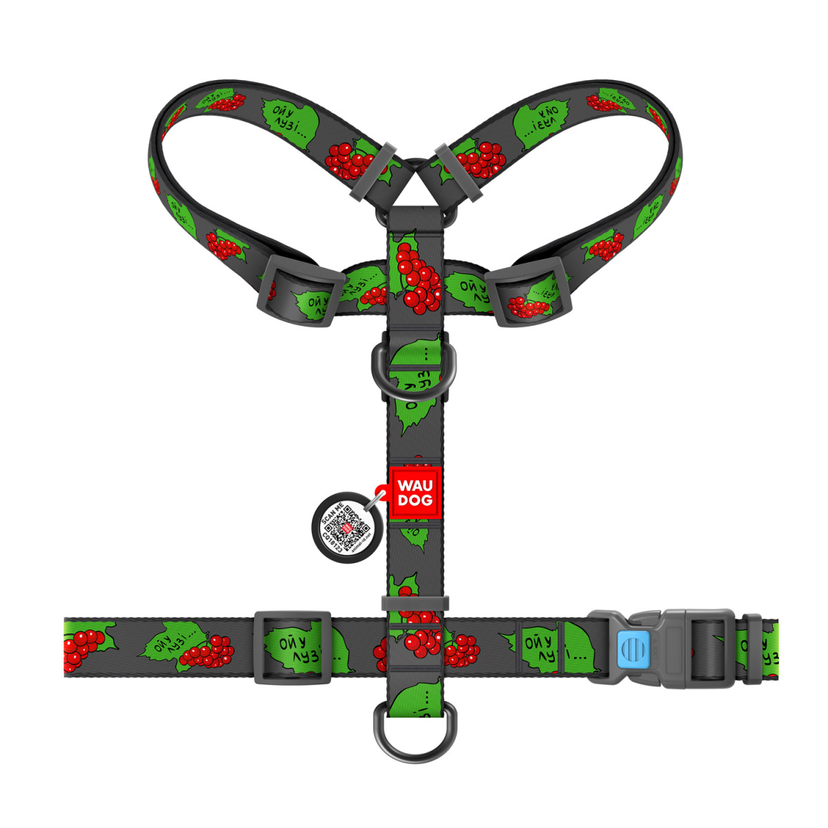 Шлея для собак анатомічна Н-образна, з QR-паспортом, матеріал нейлон,  малюнок Калина, пластиковий фастекс, розмір S, Ш 15 мм, А 30-40, В 30-50 2