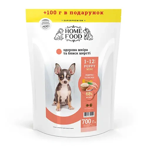 Сухий корм Home Food Puppy Mini для цуценят міні порід індичка і лосось, 700 г 1