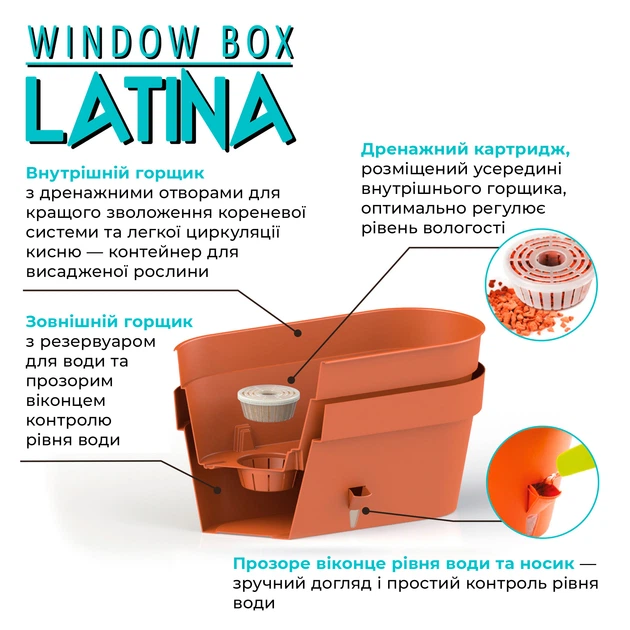 Вазон Satino Latina WB з картриджем 6.7л антрацит,2007667 2