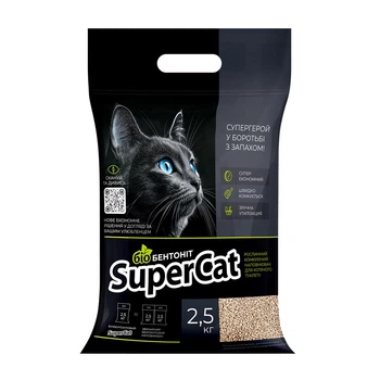 Наповнювач рослинний SuperCat Біобентоніт комкуючий для котячих туалетів, 3533 1