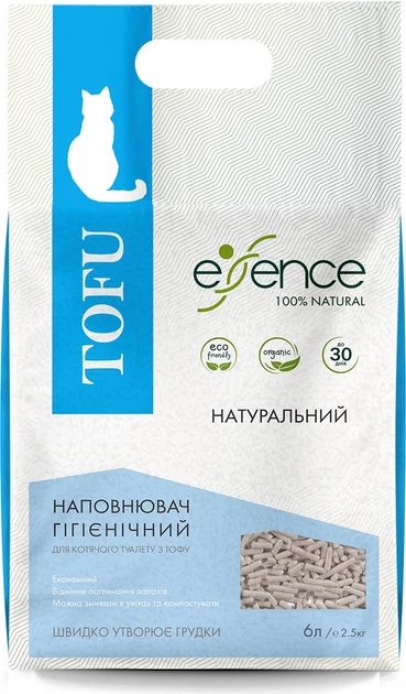 Наповнювач для котячого туалету Essence Тофу Натуральний, 6 л 2