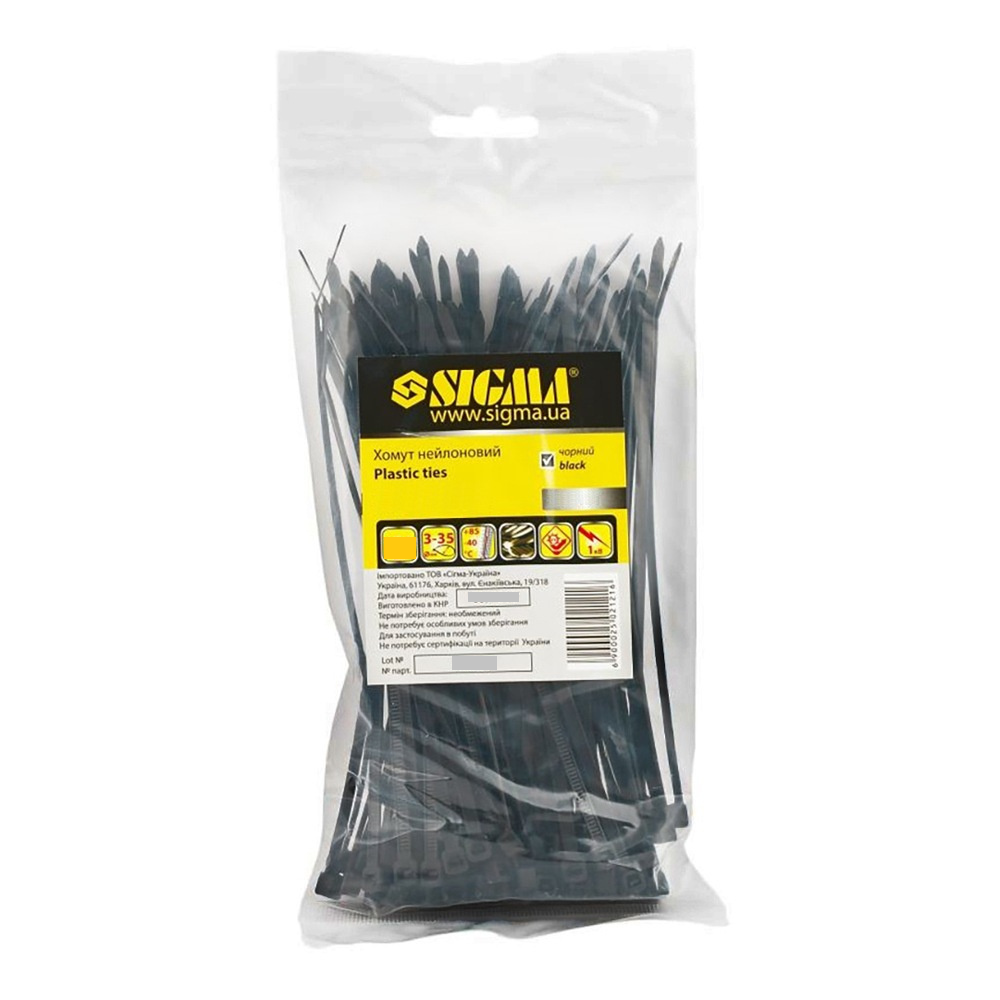 Хомут нейлон 4,8*350мм 50 шт (черный) Sigma (2502261)
