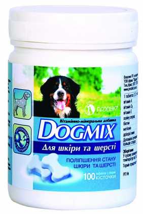 Вітамінно-мінеральний комплекс Продукт Dogmix для шкіри і шерсті у собак, 100 табеток