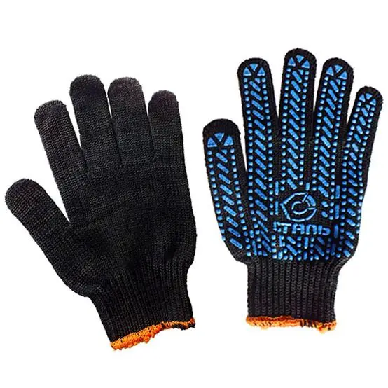 Перчатки трикотажные Сталь с ПВХ рисунком, черные (21106)