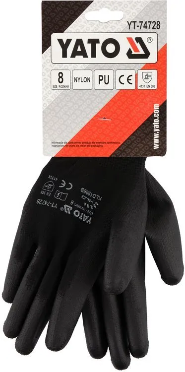 Перчатки рабочие YATO нейлоновые, черные, размер 8 (YT-74728) 2