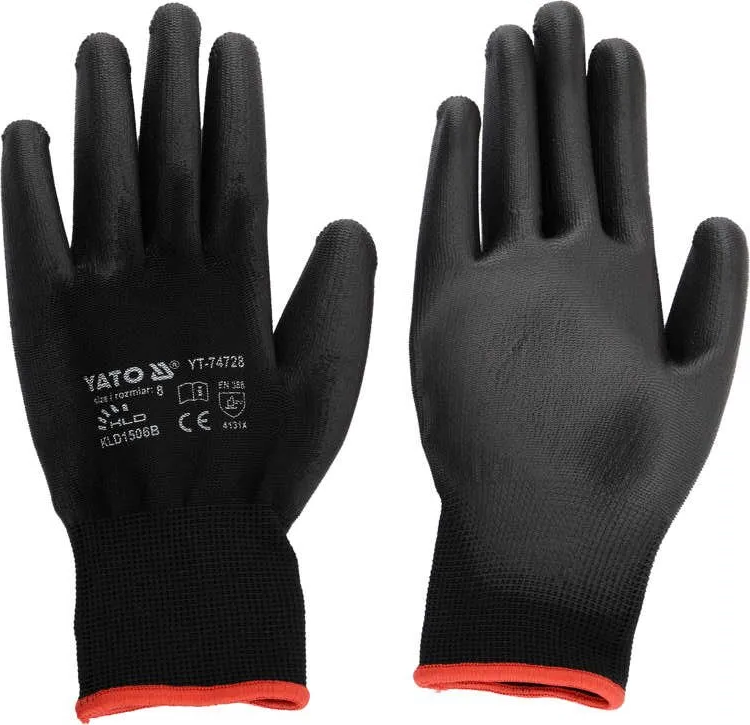 Перчатки рабочие YATO нейлоновые, черные, размер 8 (YT-74728) 1