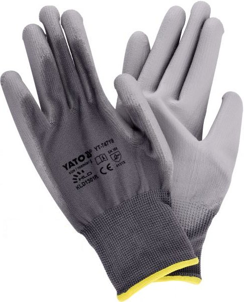 Рукавички робочі YATO нейлонові, сірі, розмір 9 (YT-74719) 1