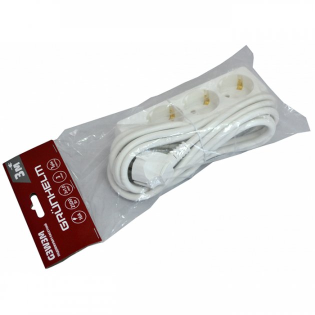 Подовжувач касетний Grunhelm G3W3M 3 розетки 3 м, 2500 Вт (102254) 2