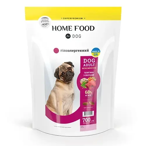 Сухий гіпоалергенний корм Home Food Dog Adult Mini для собак малих та середніх порід, телятина з овочами, 0,7кг 1