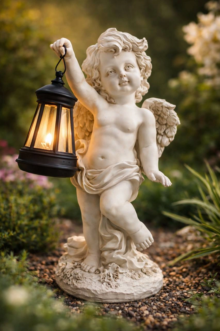 Декоративна фігура Янгол з сонячний ліхтарем 3