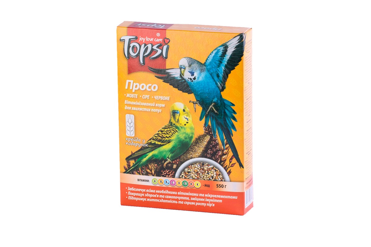 Вітамінізований корм для хвилястих папуг Просо, 550 г. TM Topsi