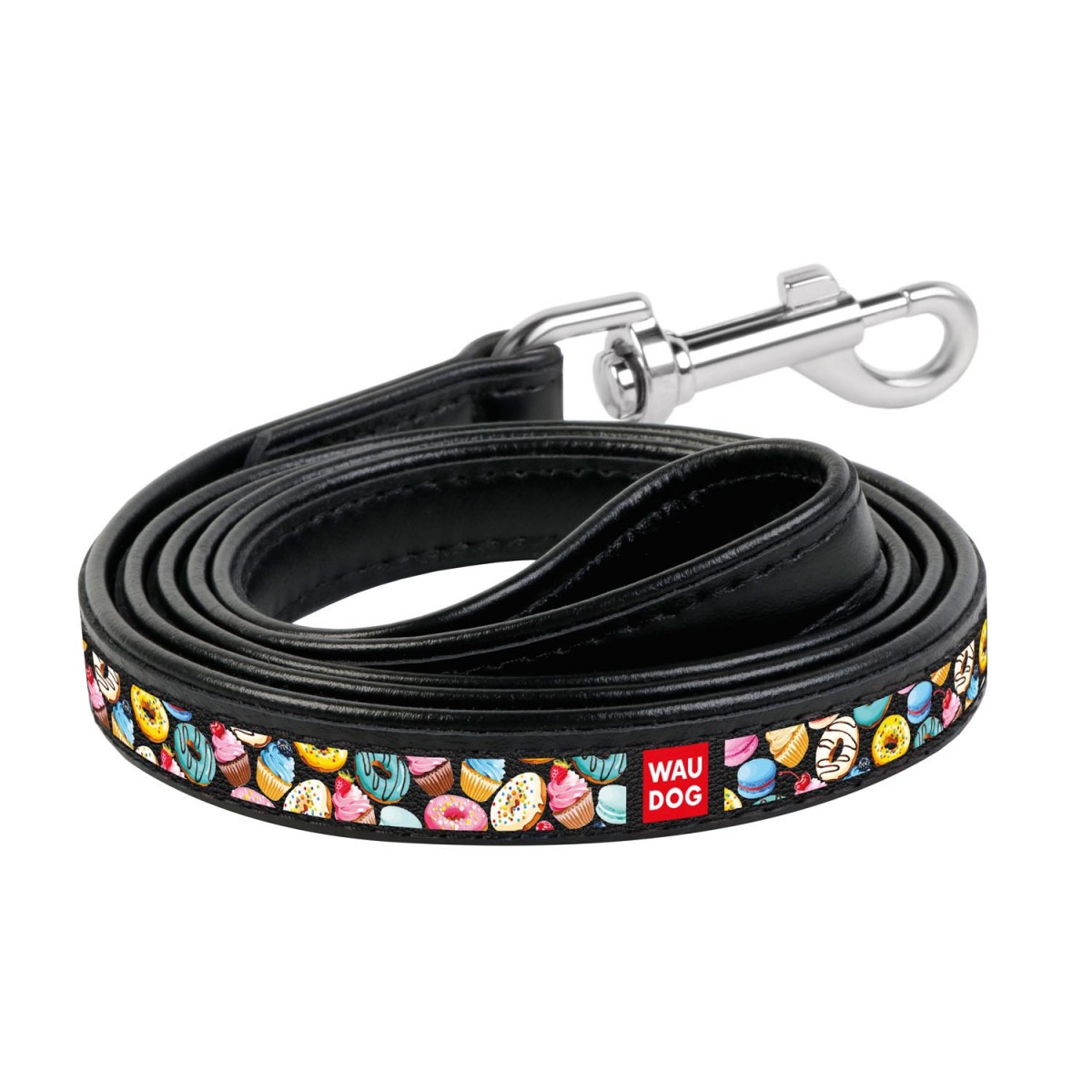 37351 Повідець WAUDOG з малюнком Пампушки (шир. 18 мм дл. 122 см) чорний