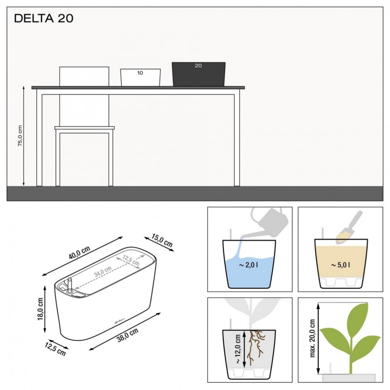 Умный горшок Lechuza DELTA 20 антрацит, 40x15x18 см (15563) 6