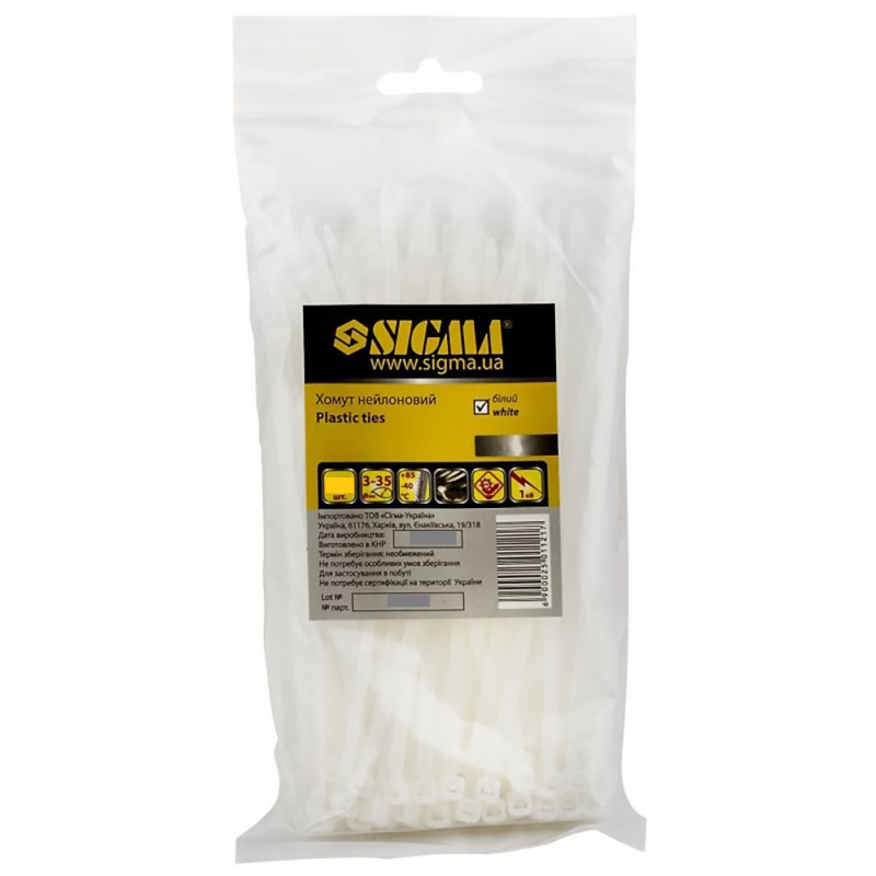 Хомут нейлон 3,6 * 200мм 100 шт (білий) Sigma (2502131) 1