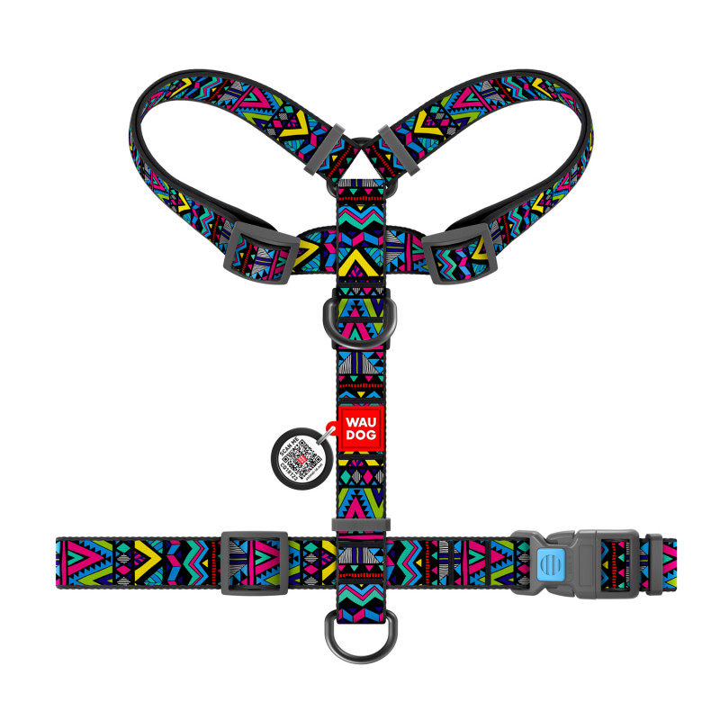 Шлея для собак анатомічна WAUDOG Nylon c QR паспортом, малюнок Інді, 10 мм/28-40 см, Collar (5259) 2