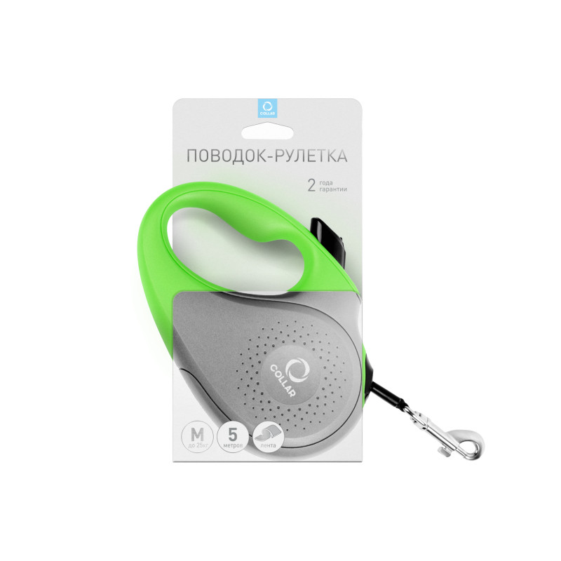 Рулетка-повідець для собак Collar М, стрічка 5 м, салатова (81255) 2