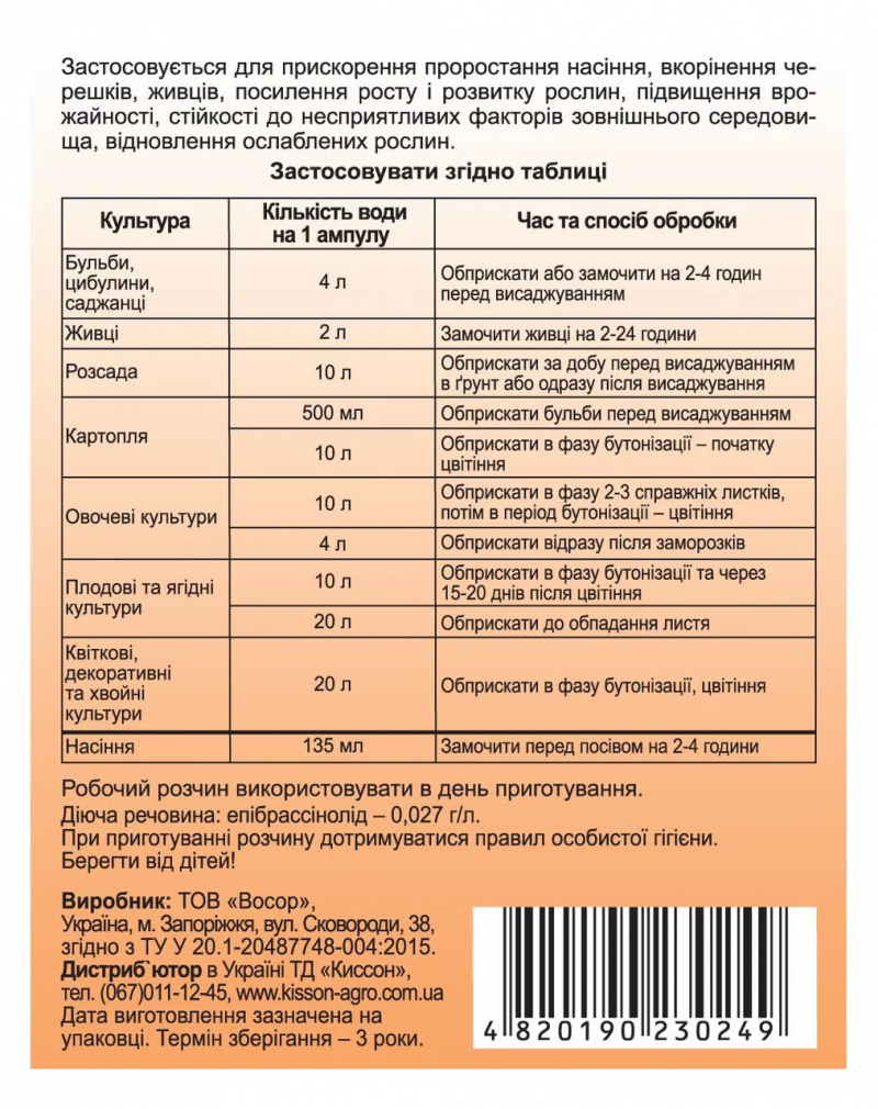 Регулятор росту Епін +, 2 мл, Швидка допомога 2