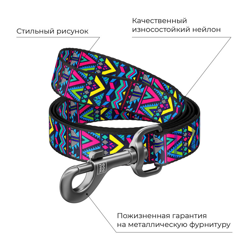 Повідець для собак нейлоновий WAUDOG Nylon, малюнок Інді, Ш 20 мм, Дов 122 см 3
