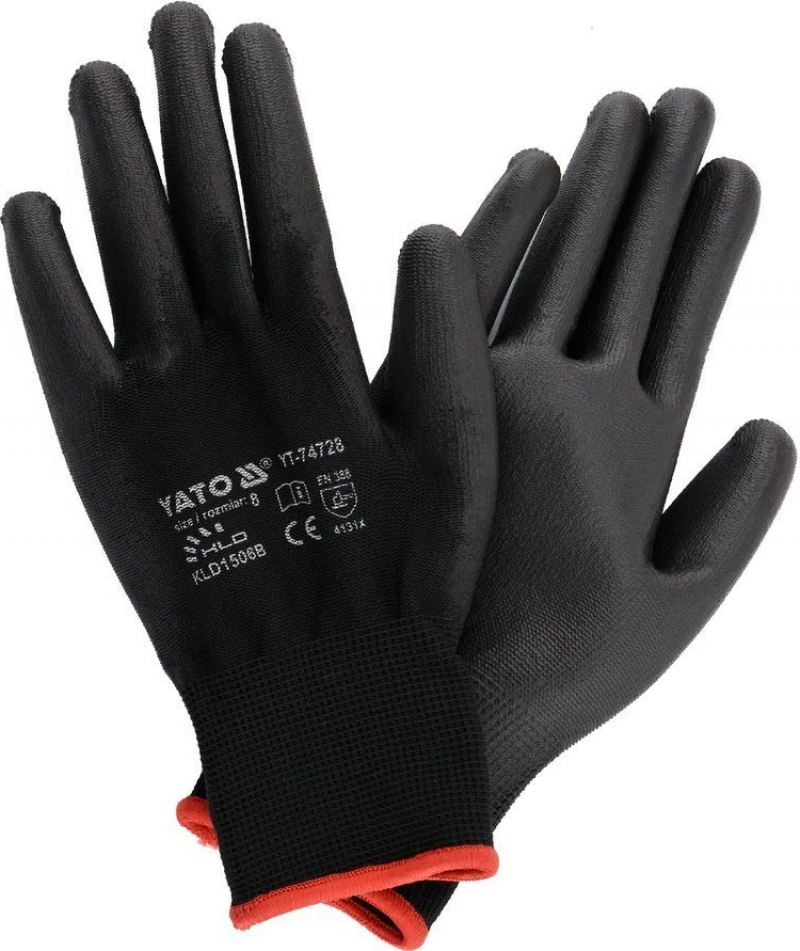 Перчатки рабочие YATO нейлоновые, черные, размер 8 (YT-74728) 3