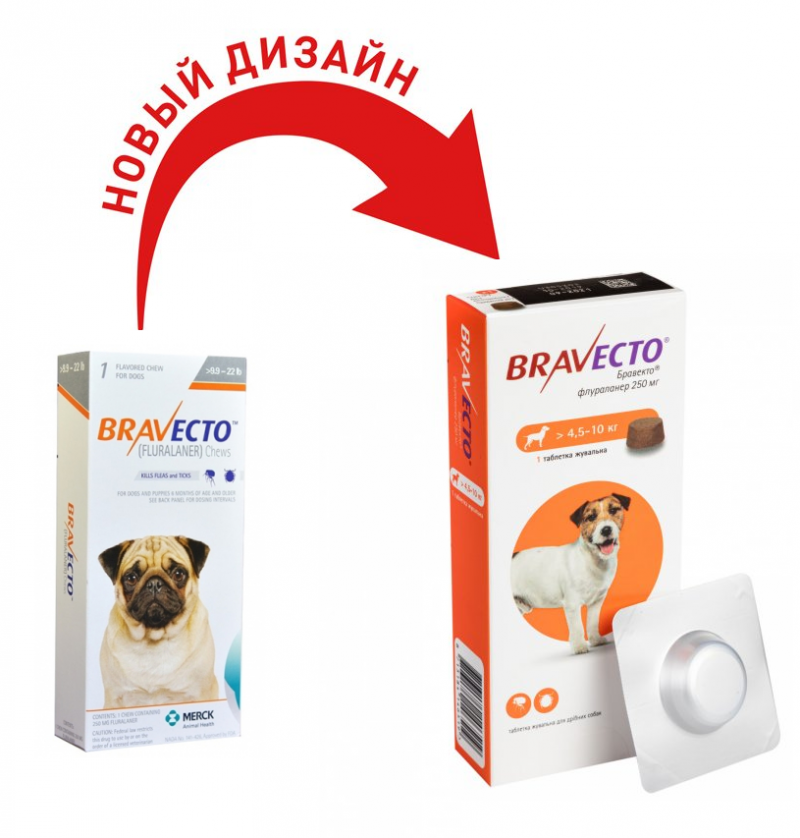Жувальна таблетка Bravecto 250 мг від бліх та кліщів, для собак вагою 4,5-10 кг 2