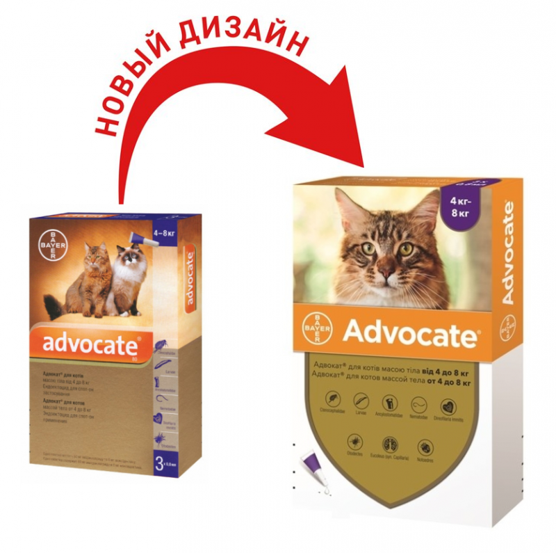Протипаразитарні краплі Bayer Advocate 0,8 мл, для котів вагою 4-8 кг, 1 піпетка 3