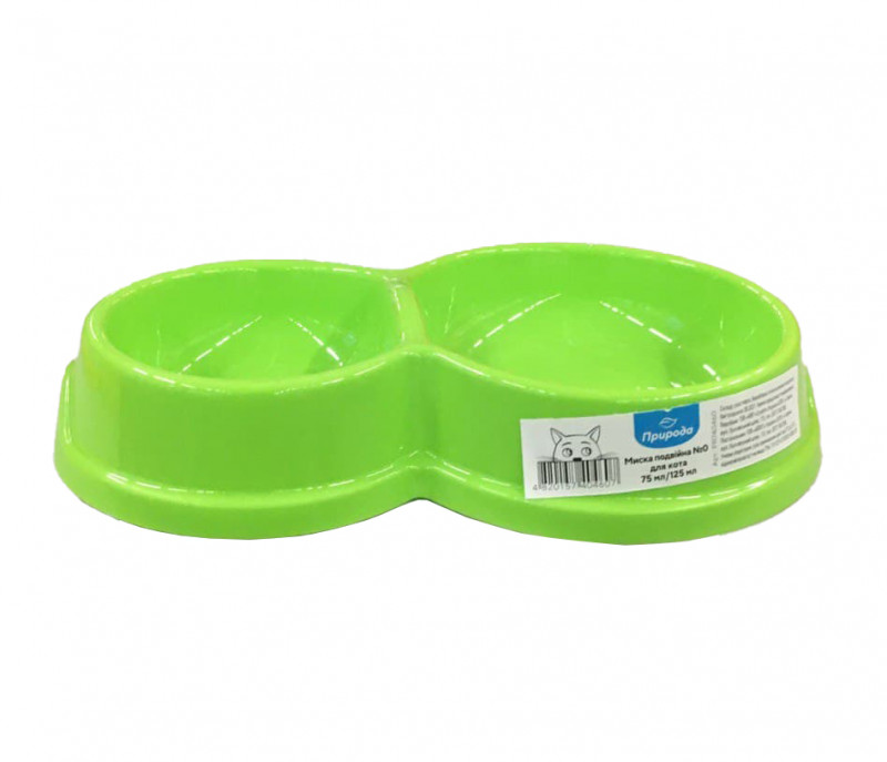 Миска Природа №0 пластиковая двойная, для кормления кота, 75/125 мл 2