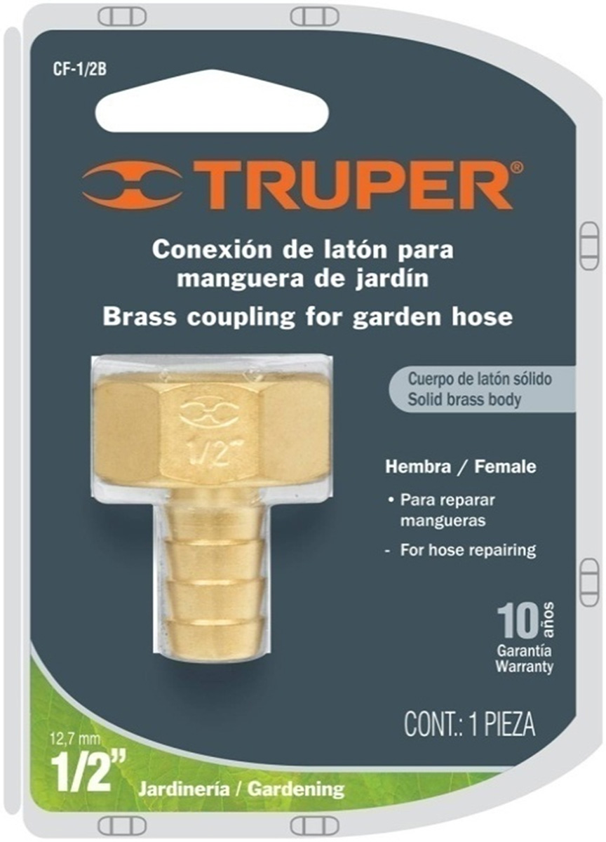 З'єднувач садовий для шланга, латунь, мама 1/2, Truper, CF-1/2B 2