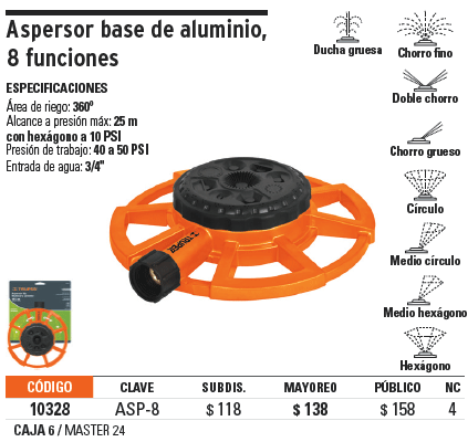 Дождеватель алюмінієвий, 25м, 8 позицій, Truper, ASP-8 2