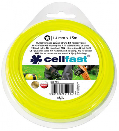 Леска для триммера 1.3мм 15м, Cellfast, 35-010