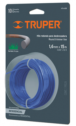 Леска для триммера, круглая, 1.6ммх15м, Truper, HTA-65B
