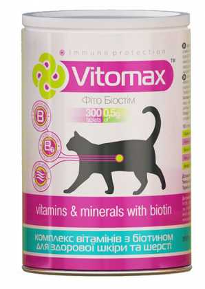 Витамины для шерсти котов с биотином, Vitomax, 300табл.