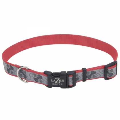 Светоотражающий ошейник для собак Coastal Lazer красный с косточками, 1,6х30-45см