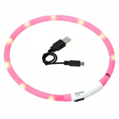 Светящийся ошейник для собак розовый Flamingo Visio Light Led, 70см