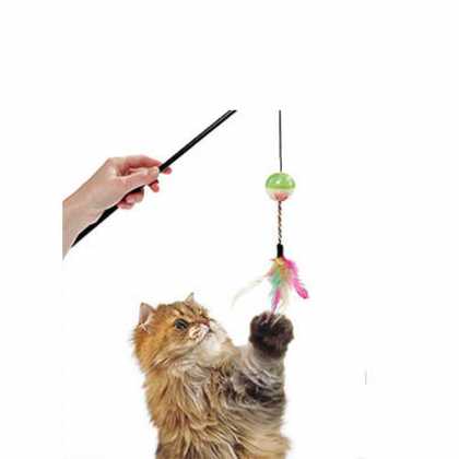 Игрушка дразнилка для кошек удочка с мячом и перьями, 50см