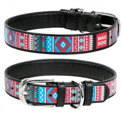 37771 Нашійнік WAUDOG з малюнком Етно (ширина 35 мм, довжина 46-60 см) чорний
