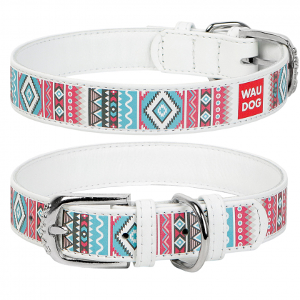 Нашийник WAUDOG з малюнком Етно (ширина 20 мм, довжина 30-39 см) білий