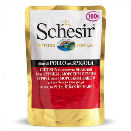 751092 Schesir КУРКА З окунем (Chicken Seabass) консерви для кішок в желе, пауч, 100 м, (C566)
