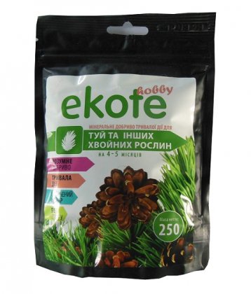 Комплексне мінеральне добриво для туй і хвойних рослин, 4-5м, 250г, Ekote