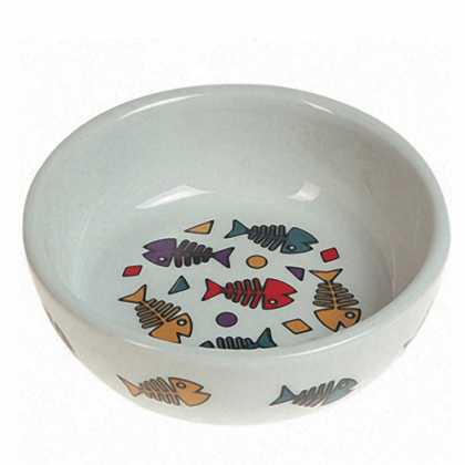 Flamingo Color Fish ФЛАМІНГО КОЛОР ФІШ миска для кішок, з малюнком кольорових рибок, кераміка, біла